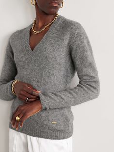 Flat Dress Shoes, Dress Flats, Silk Knit, Brown Sweater, Ski Wear, Everyday Wardrobe, Net A Porter, Grey Sweater, Tom Ford