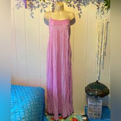 Beautiful Lightweight, Sheer Maxi Slip Dress From Free People. Adjustable Cami Straps, Empire Waist,Mesh Lace Top,Long Flowing Crepe Skirt. Intimately,Size Medium But Very Loose Fit. Brand New With The Tag Hanger, But The Tag Is Gone. Pink Flowy Lace Maxi Dress, Flowy Pink Lace Maxi Dress, Purple Sleeveless Cotton Maxi Dress, Purple Cotton Sleeveless Maxi Dress, Summer Cotton Purple Maxi Dress, Summer Purple Cotton Maxi Dress, Purple Cotton Maxi Dress For Summer, Lavender Bohemian Day Dresses, Purple Maxi Sundress For Summer