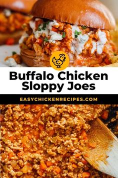 buffalo chicken sloppy joes recipe with text overlay