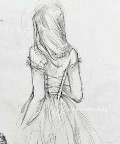 a pencil drawing of a girl in a dress