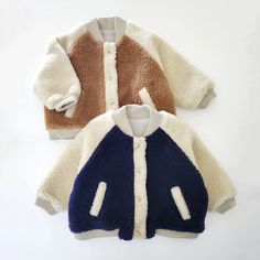 Kids Fleece-Lined Sherpa Varsity Jacket (1-5y) - 2 Colors | AT NOON STORE Sock Leggings, Footed Leggings, Mom Hats, Baby Coat, Kids Fleece, Boys Fleece, At Noon, Outwear Jackets, Fleece Coat