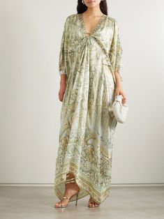 CAMILLA Embellished printed silk-satin kaftan | NET-A-PORTER Bali Dress, Satin Kaftan, Printed Silk, Net A Porter, Silk Satin, Silk Printing, Boho Style, Women Collection, Ramadan