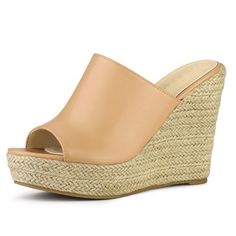 An espadrille wedge adds leg-lengthening height to chic platform mules. Wear yours with everything from dresses to denim. Vamp made of PU, an Outsole made of TPR, Heel made of PVC. Perfect for party, office, casual, Christmas Days, dating, and evening. Please check the size measurement chart before ordering. Note: The color may vary slightly according to monitor settings. Synthetic Wedge Heel Mules For Summer, Summer Wedge Heel Synthetic Mules, Platform Mules In Synthetic For Spring, Spring Platform Mules In Synthetic Material, Summer Synthetic Wedge Heel Mules, Summer Synthetic Mules With Wedge Heel, Spring Wedge Heel Mules, Casual Espadrille High Heel Wedge Sandals, Slip-on Platform Wedge Espadrille Sandals