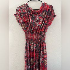 New With Tags, Size Xxl Casual Red Maxi Dress For Holiday, Casual Red Holiday Maxi Dress, Flowy Red Maxi Dress, Casual Red Flowy Maxi Dress, Casual Flowy Red Maxi Dress, Flowy Red Casual Maxi Dress, Casual Red Maxi Dress With Ruffles, Red Casual Maxi Dress With Ruffles, Casual Red Ruffled Maxi Dress