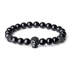 PRICES MAY VARY. This stone beaded bracelet is made of 12*10*7mm CZ pave skull charm, 8mm Black Tourmaline stone Durable elastic string, for wrist size of 6.25-7"(16-18cm), makes this skull bracelet easy to slide on and off This Skull bracelet can be used as an ornament, primitive nature, bold and bold, to the wearer to add a wild charm Gemstone crystal bracelet becomes a latest trends jewelry; Black Tourmaline bracelet is said to bring good luck and helps to make your dreams come true Free eleg Elemento Terra, Skull Bracelet Men, Black Tourmaline Bracelet, Black Tourmaline Stone, Make Your Dreams Come True, Viking Bracelet, Obsidian Stone, Tourmaline Bracelet, Skull Bracelet