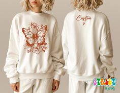 Custom Butterfly Shirt, Personilazed Aesthetic Sweatshirt, Customized Made Hoodie,Create Your Own Baby Tee,Custom Butterfly Print Shirt,R324 ♥️ WELCOME ♥️ Looking for super soft, comfy, and high-quality clothes for your special days or loved ones? You've come to the right place! We absolutely love what we do and are dedicated to making your shopping experience just perfect. If you have any questions about our products, don't hesitate to reach out. We're here to help and will get back to you as s White Fitted Cotton Sweatshirt, Casual Red Customizable Sweatshirt, Customizable White Long Sleeve Sweatshirt, Customizable White Long Sleeve T-shirt, Customizable White Tops For Spring, Customizable Casual Long Sleeve T-shirt, Butterfly Sweatshirt, Aesthetic Sweatshirt, Butterfly Shirt