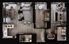 an overhead view of a two bedroom apartment