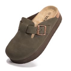 PRICES MAY VARY. 【Matching】:Platform Suede Clogs has always been a fashion favorite. Whether worn with pants or skirts, having a different style and aesthetic. 【Slip-On】:Cork footbed clogs are ergonomically designed, using adjustable metal buckle that allows you to adapt to the width of your foot, easy to slip on and take off, saving time for your travel. 【Material】:Women’s Platform Suede clogs are made of suede leather fabric, and the sole is EVA material, which is soft and non-slip,Easy to cop Shoes For Women Comfortable, Womens Fall Slip On Shoes, Black Heels Clogs & Mules, Slip On Fall Shoes, Close Toed Shoes For Work, Winter Shoes For Women Aesthetic, Winter Church Shoes Women, Comfy Cute Shoes, The Sak Clogs