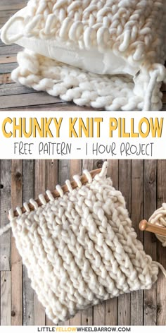 chunk knit pillow with text overlay that says chunk knit pillow free pattern - how to project