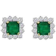 AGL Certified Insignificant Traditional 5 Ct Colombian Emerald Diamond Earrings 5 Carat finest Colombian Emerald Cut Emerald Diamond Post Earrings 18 Karat Gold This exquisite pair of earrings are beautifully crafted with 18 karat White gold . 18 K white Gold : 9 Grams Fine Colombian Emerald Natural Beryl Shape : Square Cut : Emeralds Cut Origin : Colombia Clarity enhancement : Insignificant Type : Traditional ( no Resin ) Measurements of the emeralds A 7.95mm x 7.44mm x 5.7mm Measurements of the emeralds B 8.09mm x 7.88mm x 5.1mm weighing approximately 5 carats Color:Color: Deep Green, Transparent extreme Fine Color Quality ( Natural emeralds are commonly enhanced: but this one is Insignificant clarity enhancement , which is considered as very very high quality) not only Insignificant but Emerald Diamond Earrings, Parallel Universe, Earrings Round, Gemstone Stud Earrings, Colombian Emeralds, Art Deco Earrings, Gemstone Studs, Emerald Earrings, White Gold Jewelry