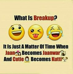 three emoticions with the caption what is breakup? it is just a matter of time when japan becomes jaswar and cutie becomes kuti