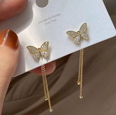 Gold butterfly earrings for women Cercei Din Lut Polimeric, قلادات متدلية, Long Pearl Earrings, Tassel Earing, Dangle Earrings Wedding, Korean Jewelry, Wedding Pendant, Long Tassel Earrings, Butterfly Earrings Stud