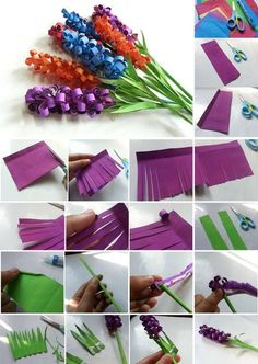 the steps to make an origami flower bouquet with scissors and paper straws