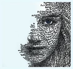 a woman's face made up of words