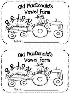 two farm themed name tags for old mcdonald's and old macdonall's