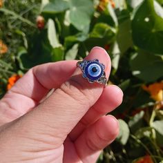 Evil Eye Ring Size 8 Blue Round Jewelry For Spring, Round Blue Jewelry For Spring, Blue Round Spring Jewelry, Evil Eye Ring, Ring Color, Eye Ring, Womens Jewelry Rings, Evil Eye, Blue White