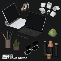 an image of office supplies on display with laptop and other items in front of them