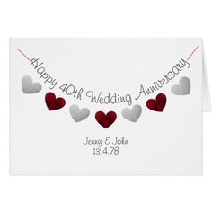 an anniversary card with hearts on it