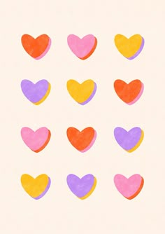 hearts drawn with colored pencils on a white background