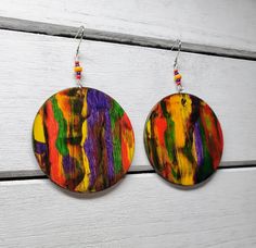 "Gotta love the mash of colors on these earrings! They are hand painted and one-of-a-kind! The beads match the original artwork. The circle is 2 inches in diameter. These earrings are \"runway ready!\" Add some fun!" Hand Painted Multicolor Circular Jewelry, Afro Styles, Dragonfly Dreams, Dragon Earrings, African Earrings, Face Earrings, Party Earrings, Holiday Earring, African Jewelry