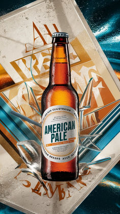 an american pale beer bottle sitting on top of a table