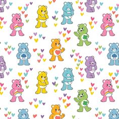 many different colored teddy bears on a white background with hearts in the shape of hearts