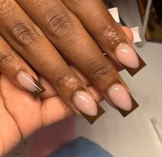 Acrylic Nails November, Long Nail Designs Fall, Short Brown French Tip Nails, Fall Color French Tip Nails, Brown Short Nails, Fall Fake Nails, Short Nail Designs Fall, Color French Tip Nails, French Tip Nails Long