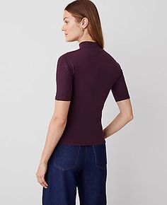 Designed for a streamlined fit, our mock neck elbow sleeve top radiates easy, stylish confidence. Mock neck. Elbow sleeves.,Hit:Hits at hip,Imported:Imported,Fit:Soft & stretchy fit,Length:23 1/2" long,Fabrication:89% Cotton, 11% Spandex,Garment Care:Machine Washable Mock Neck Elbow Sleeve Top by Ann Taylor Size regular - Small Plum Rose Women's Cotton, Blend, Mock, Neck, Short, Sleeve, Knits, Tops, 89%, Cotton, 11%, Spandex, Machine, Washable Mock Neck Short Sleeve, Blazer And Skirt, Sleepwear & Loungewear, Elbow Sleeve, Petite Fashion, Trending Now, Effortless Style