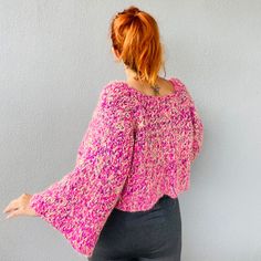 🎀Are you looking for a crochet unique, warm sweater made of soft, design yarns and only 1 in the world? A unique and 100% handmade wonderful design is here to gift both your home and your loved ones. 🍀 🍀  A perfect gift for yourself and your loved ones. It is woollen, warm and cosy. As this product is a rope mix design, it is created by combining different ropes together. This product is unique and there is only 1 of the design in the image. It's a loose fitting sweater, one size fits all. He Cozy Pink Cropped Sweater For Winter, Pink Knitted Long Sleeve Top, Cozy Pink Knitted Cropped Sweater, Bohemian Chunky Knit Winter Top, Bohemian Chunky Knit Top For Winter, Cozy Pink Knit Cropped Sweater, Pink Cozy Cropped Sweater, Pink Long Sleeve Knitted Top, One Size Pink Knit Sweater