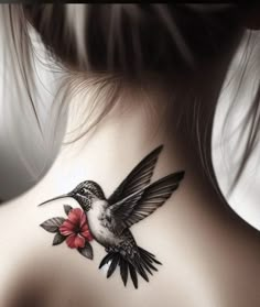 a woman with a hummingbird tattoo on her back