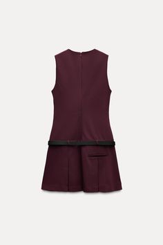 BELTED BOX PLEAT DRESS - Burgundy | ZARA United States Box Pleat Dress, Short Sleeveless Dress, Pleat Dress, Box Pleat Skirt, Pleat Skirt, Waistcoat Dress, Sleeveless Short Dress, Box Pleats, Knitwear Cardigan