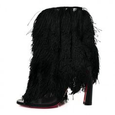 Sz 36 (6) Nib Christian Louboutin Zaza Peeptoe Booties Black High Heel Heels With Tassels, Black Heels With Tassels, Black High Heels With Tassels, Spring Party Boots With Red Sole, Louboutin Spiked Heels, Tie Up Boots, Christian Louboutin Boots, Black High Boots, Christian Louboutin So Kate