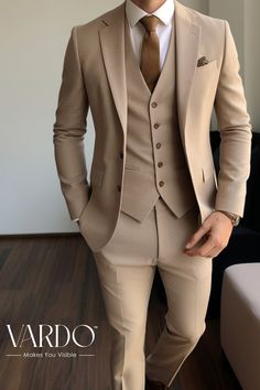 Buy Light Brown 3-piece Men's Suit Tailored Modern Elegance for Business & Events, the Rising Sun Store, Vardo Online in India - Etsy Brown Suits For Men, Suit For Men Wedding, Best Wedding Suits, Stylish Mens Suits, Tan Suit, Classy Suits, Classy Outfits Men, Wedding Suits Groom, Dress Suits For Men