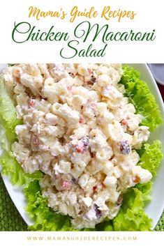 chicken macaroni salad on a plate with lettuce