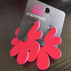 Flower Power Fantasy Pink Earrings White Statement Earrings, Yellow Accents, Fish Hook Earrings, Dangly Earrings, Green Earrings, Wooden Earrings, Red Accents, Pink Earrings, Paparazzi Jewelry