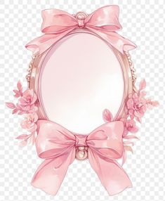 an oval frame with pink bows and pearls on the rim, transparent background png