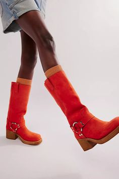 Kira Harness Boots | Free People Upcoming Fashion Trends, Harness Boots, Shoe Inspiration, Dope Fashion, Fall Shoes, Cool Boots, Crazy Shoes, Classic Leather, Tall Boots