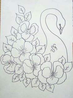 a drawing of a flamingo with flowers on it