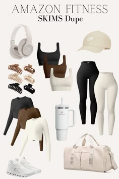 Gym Aesthetic girlies, SKIMS Dupe, Gym Inspo, Amazon finds, shop the look, vanilla girl aesthetic, gym style gym essentials, amazon shop... Gym Outfit Essentials, Gym Wear Inspo For Women, Gym Workout Clothes For Women, Workout Clothes Outfits Aesthetic, Gym Aesthetic Outfits Women, Gym Neutral Aesthetic, Cute Gym Outfits For Women Workout Style, Fitness Essentials, Gym Rat Wishlist