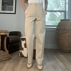 Beautiful Shape Women’s Classic Pants, High Rise, Beige Color. They Run Smaller Than Size 6. 100% Cotton. Cream Pants, Scene Fashion, Classic Pants, Max Mara, Beige Color, Style Guides, Pant Jumpsuit, Straight Leg, High Rise