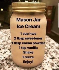 a mason jar with instructions for how to make ice cream