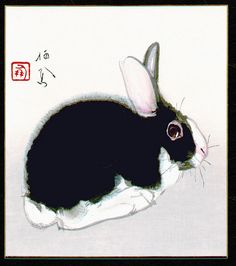 Takeuchi Seiho Black And White Rabbit, Black Bunny, Black Rabbit, Rabbit Rabbit, Asian Painting, Chinese Brush, Animals In Art, Rabbit Art, 수채화 그림