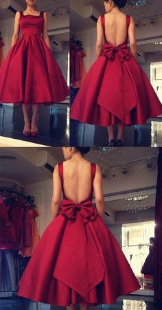 डिजाइनर कपड़े, Tea Length Prom Dress, Backless Homecoming Dresses, Burgundy Homecoming Dresses, Cheap Homecoming Dresses, Red Evening Dress, Backless Prom Dresses, Satin Prom Dress, Tea Length Dresses