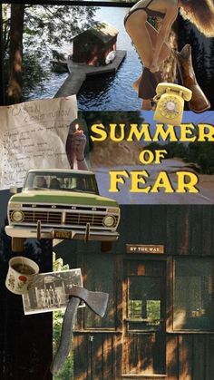 a collage of photos with the words summer of fear written on them and an old car