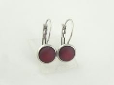 pair of silver and red earrings on white background