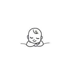 a drawing of a baby sitting on the ground with its eyes closed and hands folded