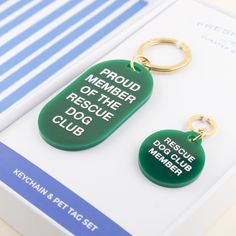 Rescue Dog Club Keychain & Pet Tag Gift Set | Freshwater Emerald Acrylic, Funny Dog Tags, Keychain Acrylic, Dog Club, Rescue Dog, Product Ideas, Pet Tags, Shopping Trip, Dog Gifts