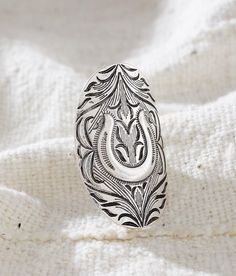 Sterling & Stitch Western Statement Ring - Silver , Women's Burnishedsilver Embossed metal stretch ring One size fits most. Apparel & Accessories Western Jewelry Rings, Stitch Ring, Cowboy Hats Women, Embossed Metal, Stretch Ring, Do It Again, Statement Ring Silver, Women's Hats, Western Jewelry