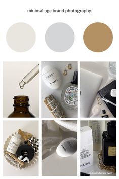 several different types of items are shown in this collage with the words, minimalistic brand photography