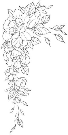 a drawing of flowers with leaves on the stems and in the middle is a white background